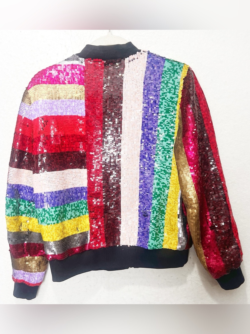 Alice + Olivia Queen Sequin Rainbow Bomber Jacket Saks Stonewall Size Small - Picture 4 of 9